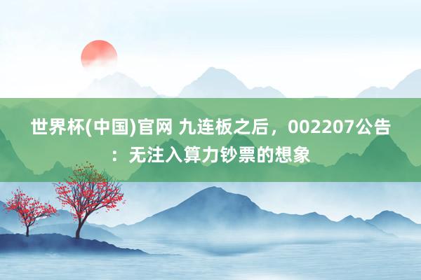 世界杯(中国)官网 九连板之后，002207公告：无注入算力钞票的想象