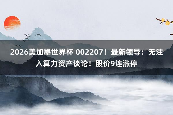 2026美加墨世界杯 002207！最新领导：无注入算力资产谈论！股价9连涨停