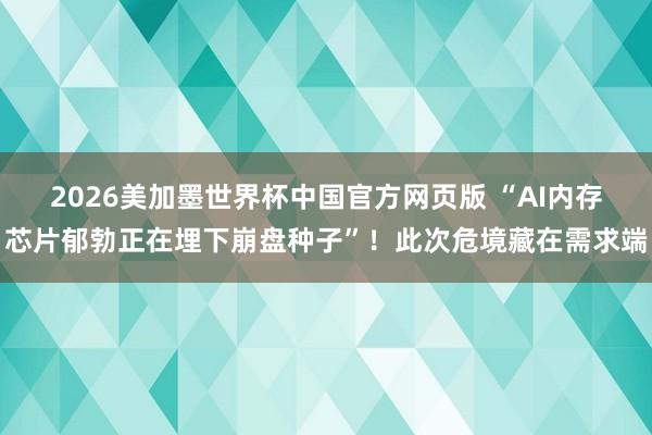 2026美加墨世界杯中国官方网页版 “AI内存芯片郁勃正在埋下崩盘种子”！此次危境藏在需求端