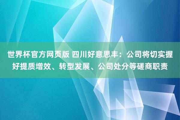 世界杯官方网页版 四川好意思丰：公司将切实握好提质增效、转型发展、公司处分等磋商职责