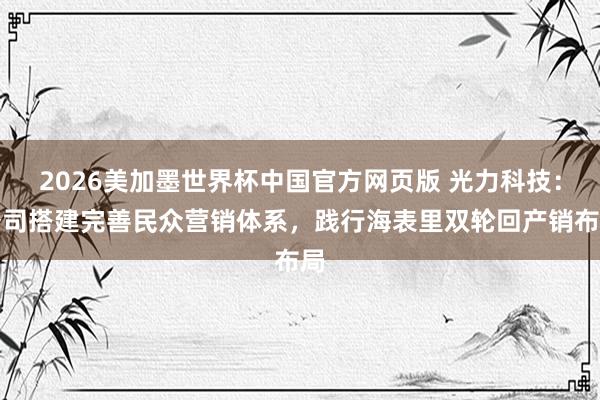 2026美加墨世界杯中国官方网页版 光力科技：公司搭建完善民众营销体系，践行海表里双轮回产销布局