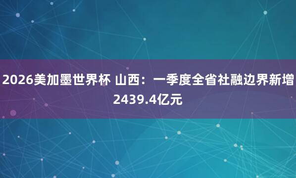 2026美加墨世界杯 山西：一季度全省社融边界新增2439.4亿元