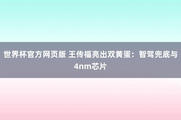 世界杯官方网页版 王传福亮出双黄蛋：智驾兜底与4nm芯片