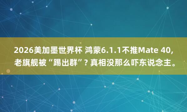 2026美加墨世界杯 鸿蒙6.1.1不推Mate 40， 老旗舰被“踢出群”? 真相没那么吓东说念主。