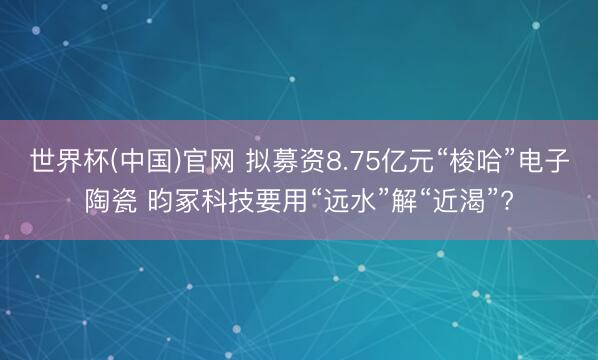 世界杯(中国)官网 拟募资8.75亿元“梭哈”电子陶瓷 昀冢科技要用“远水”解“近渴”?
