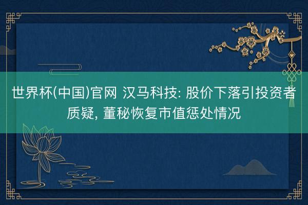 世界杯(中国)官网 汉马科技: 股价下落引投资者质疑, 董秘恢复市值惩处情况