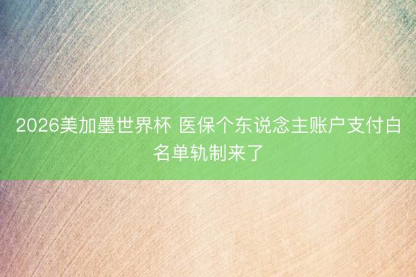 2026美加墨世界杯 医保个东说念主账户支付白名单轨制来了
