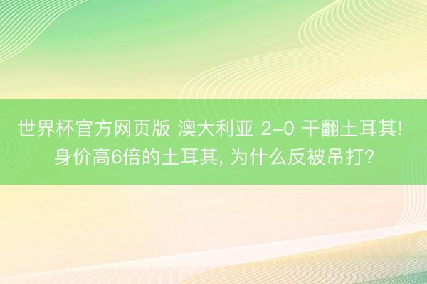 世界杯官方网页版 澳大利亚 2-0 干翻土耳其! 身价高6倍的土耳其， 为什么反被吊打?