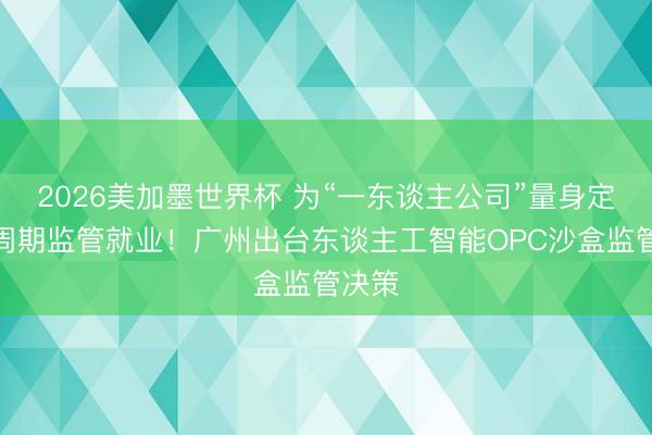 2026美加墨世界杯 为“一东谈主公司”量身定制全周期监管就业！广州出台东谈主工智能OPC沙盒监管决策